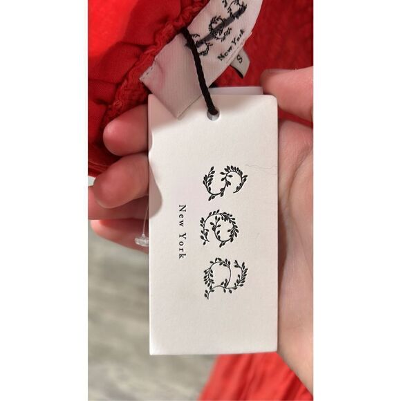 SEA Frida Red Ruffled Off-the-Shoulder Midi Dress Size Small - Picture 11 of 12